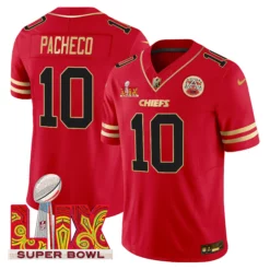 Men’s Chiefs Super Bowl LIX Patch Gold Trim Vapor Limited Jersey – All Stitched