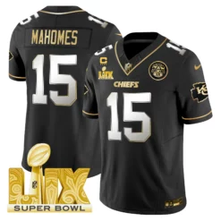 Men’s Chiefs Super Bowl LIX Patch Gold Vapor Limited Jersey – All Stitched