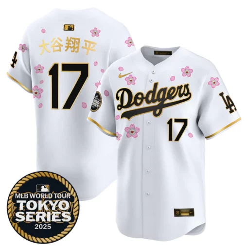 Dodgers Tokyo Series 2025 Gold Trim Vapor Premier Limited Jersey V2 – All Stitched (White Gold)