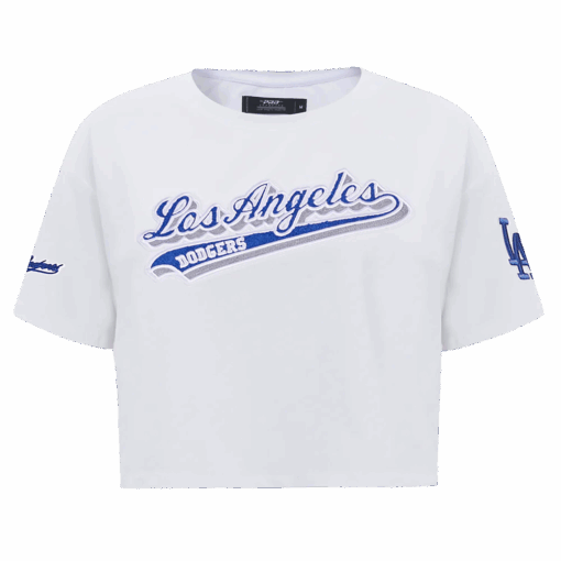 MLB LOS ANGELES DODGERS SCRIPT TAIL WOMEN'S SINGLE JERSEY BOXY TOP